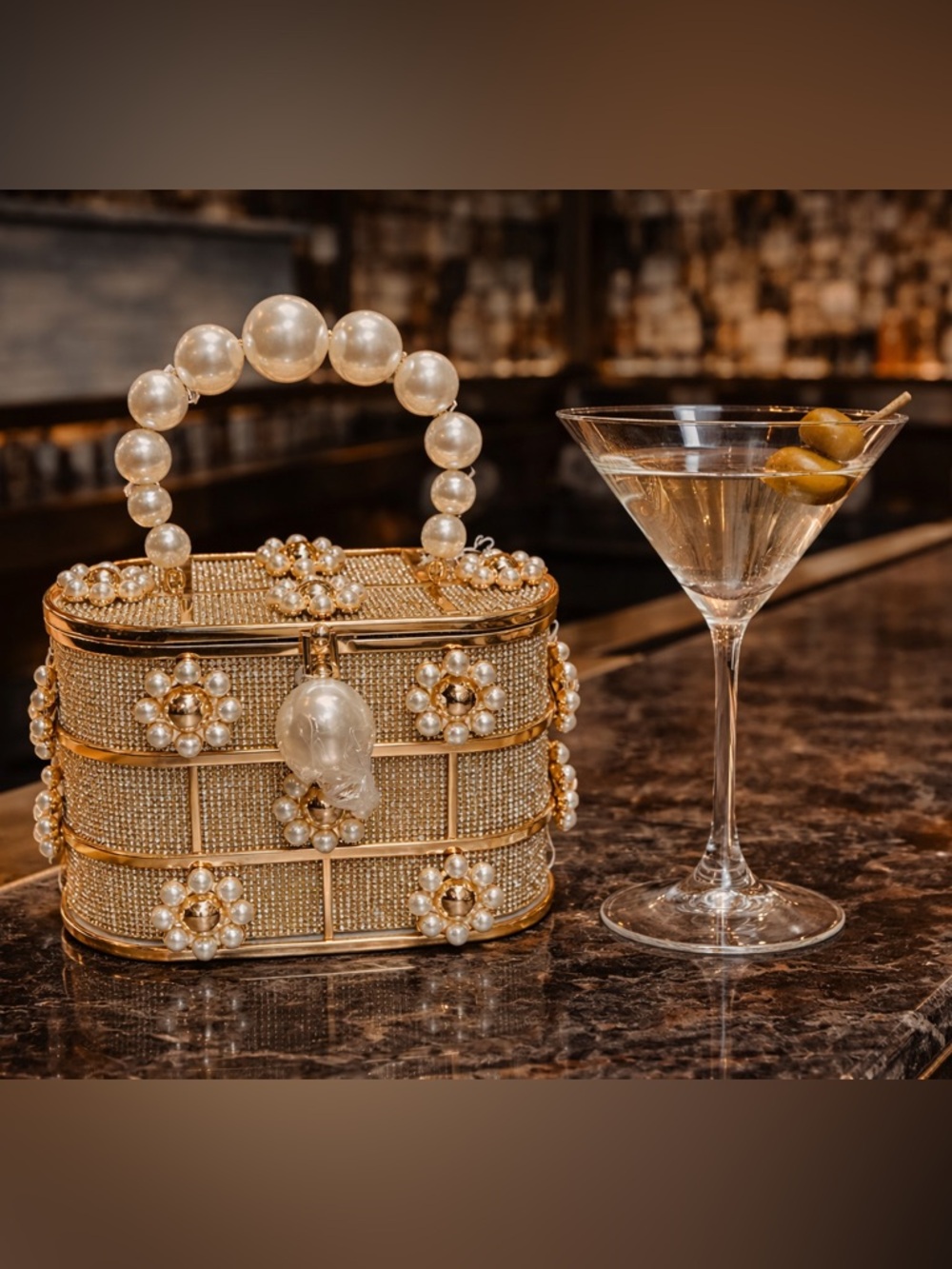 ❤️❤️❤️Pearl-Embellished Clear Crystal Mini Box Bag